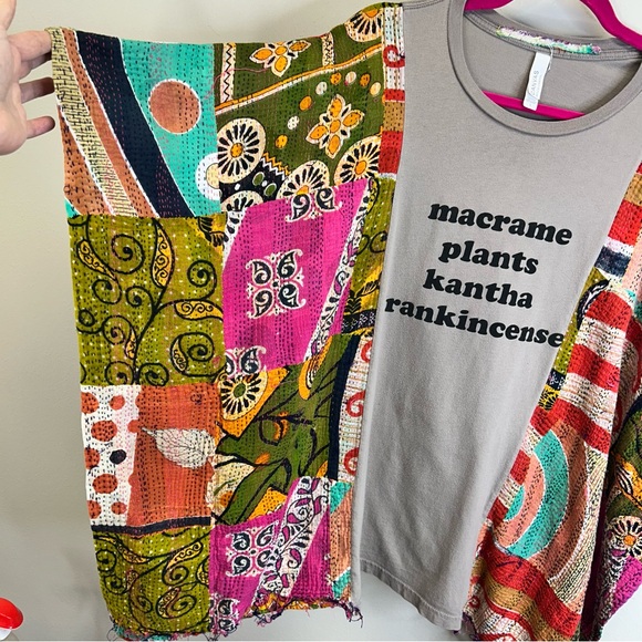 Hippie Boho Festival Short Sleeve Poncho Top Graphic Kantha Granola Girl Whimsy - Picture 7 of 16